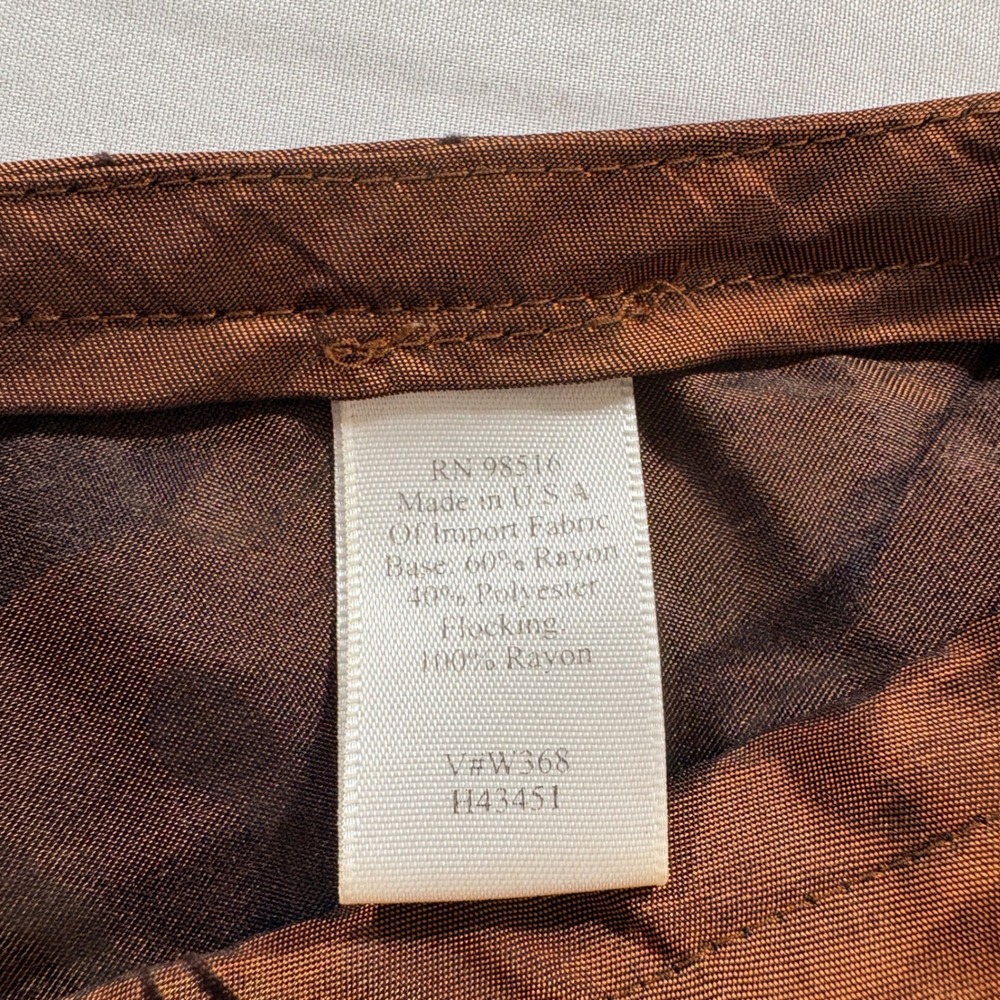Coldwater Creek Skirt Womens PM Petite Copper Brown Flocked Floral Velvet Midi - Picture 4 of 6